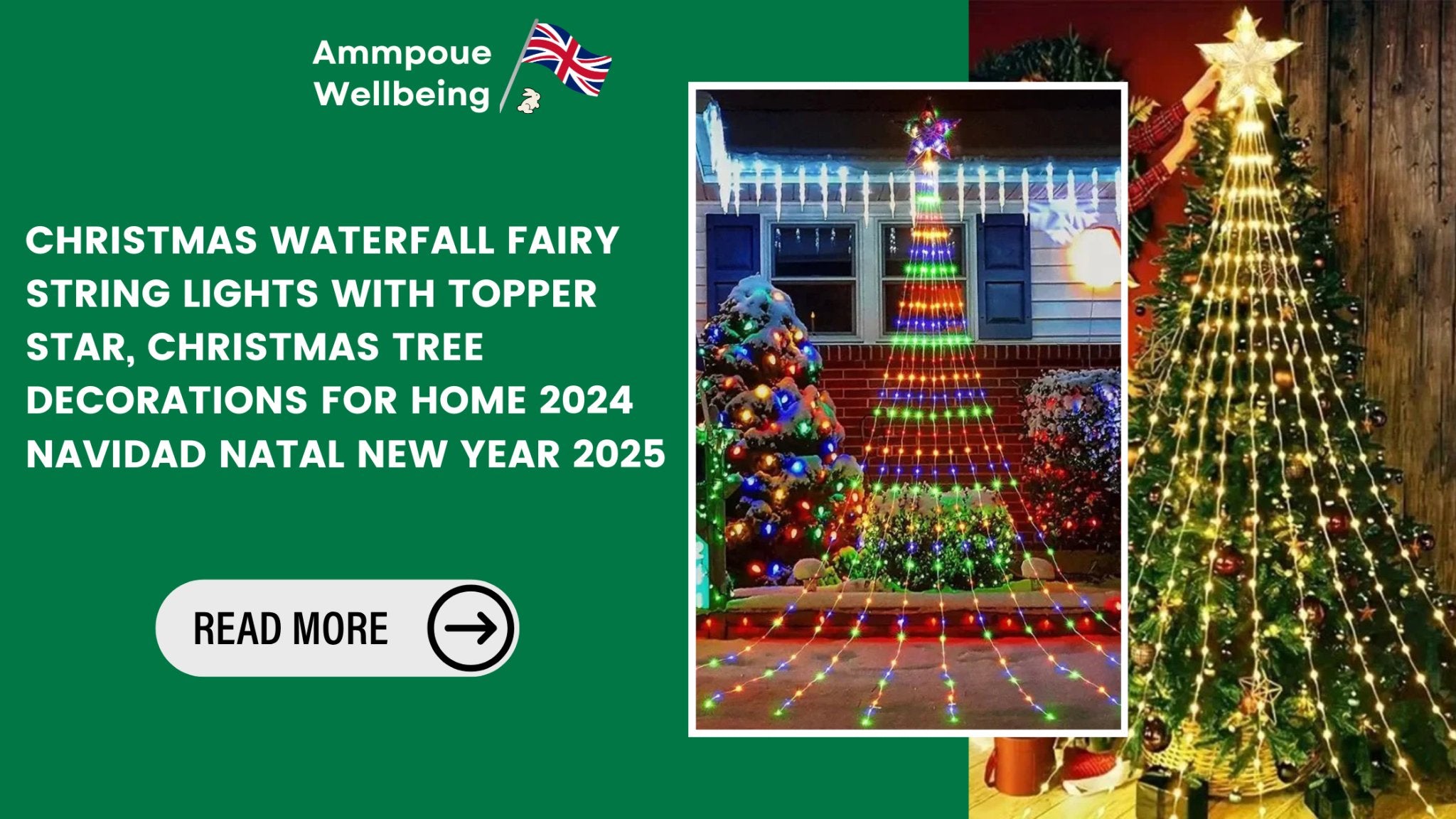 Christmas Waterfall Fairy String Lights with Topper Star: Elevate Your Holiday Decor for 2024 & New Year 2025 - Ammpoure