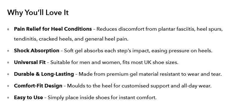 1 Pair Gel Heel Pad for Heel Pain Plantar Fasciitis, UK Heel Cups for Men & Women, Heel Support for Foot Pain,Spur,Cracked,Tendinitis - Ammpoure