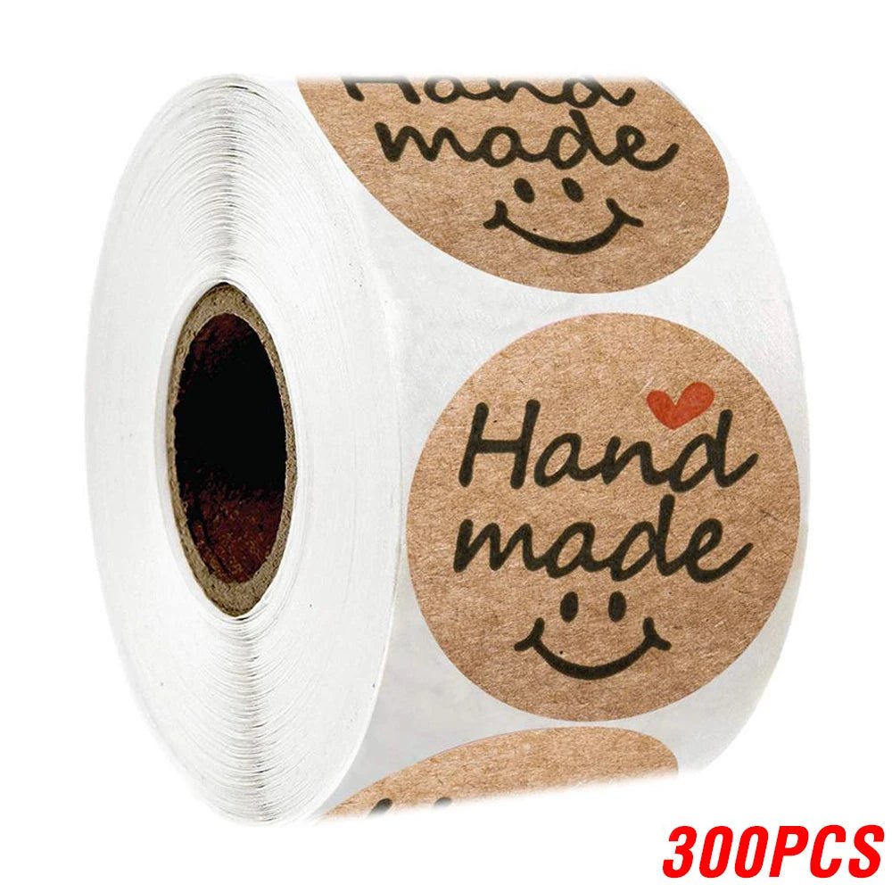 100 - 500pcs 1inch Vintage Kraft Paper Handmade With Love Stickers for Package Thank You Stationery Adhesive Labels Baking Seals - Ammpoure Wellbeing