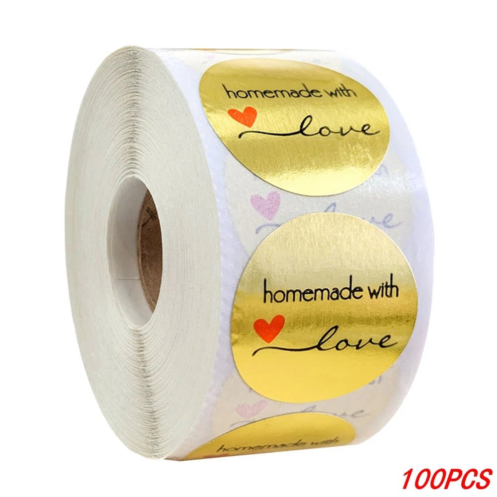 100 - 500pcs 1inch Vintage Kraft Paper Handmade With Love Stickers for Package Thank You Stationery Adhesive Labels Baking Seals - Ammpoure Wellbeing