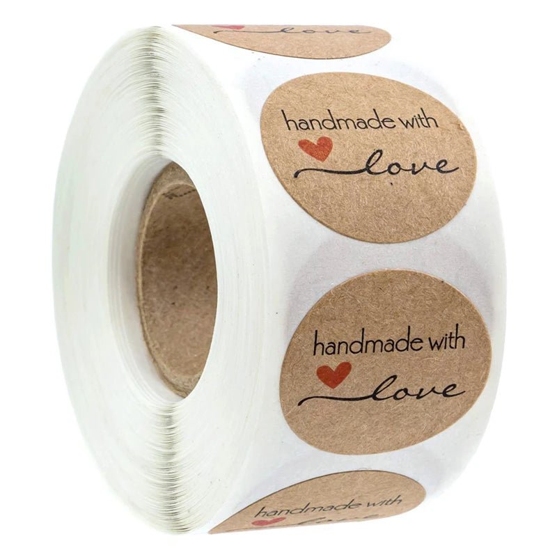 100 - 500pcs 1inch Vintage Kraft Paper Handmade With Love Stickers for Package Thank You Stationery Adhesive Labels Baking Seals - Ammpoure Wellbeing