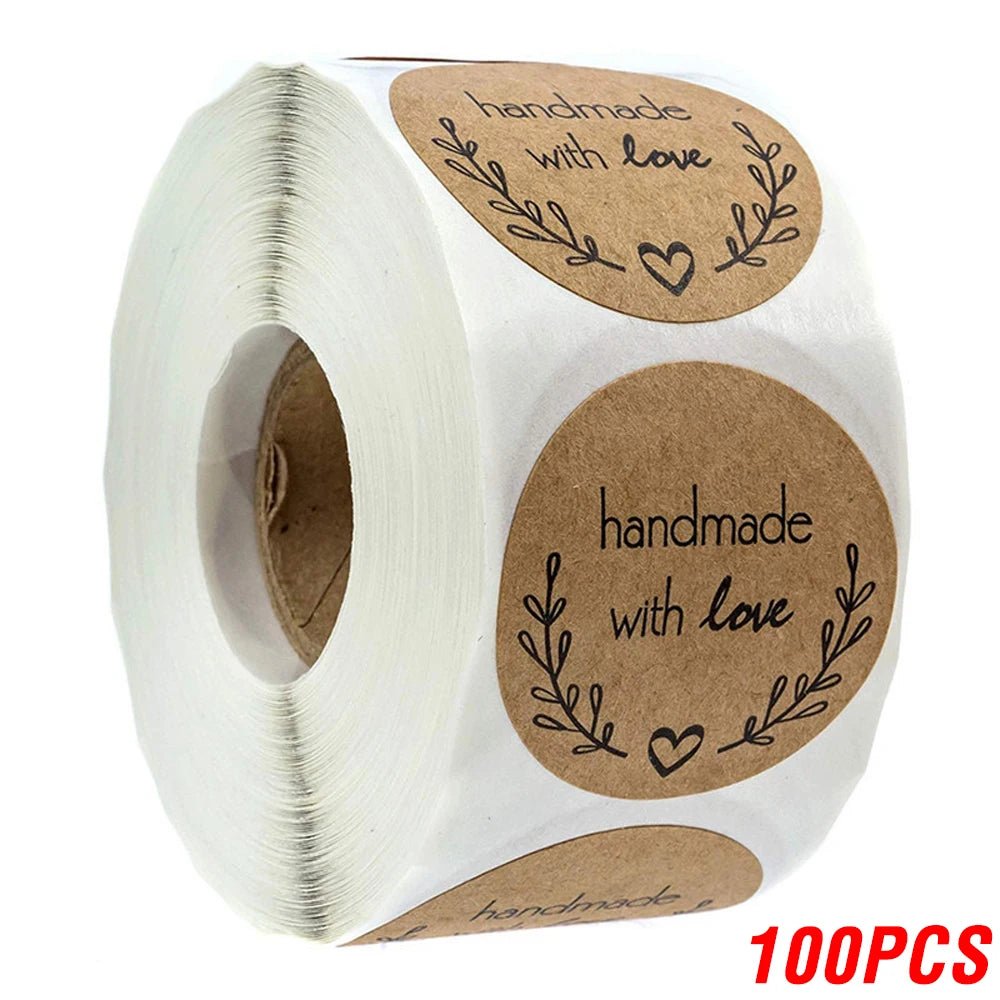 100 - 500pcs 1inch Vintage Kraft Paper Handmade With Love Stickers for Package Thank You Stationery Adhesive Labels Baking Seals - Ammpoure Wellbeing