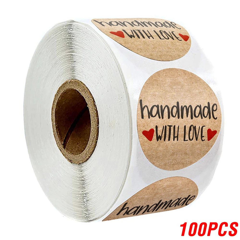 100 - 500pcs 1inch Vintage Kraft Paper Handmade With Love Stickers for Package Thank You Stationery Adhesive Labels Baking Seals - Ammpoure Wellbeing