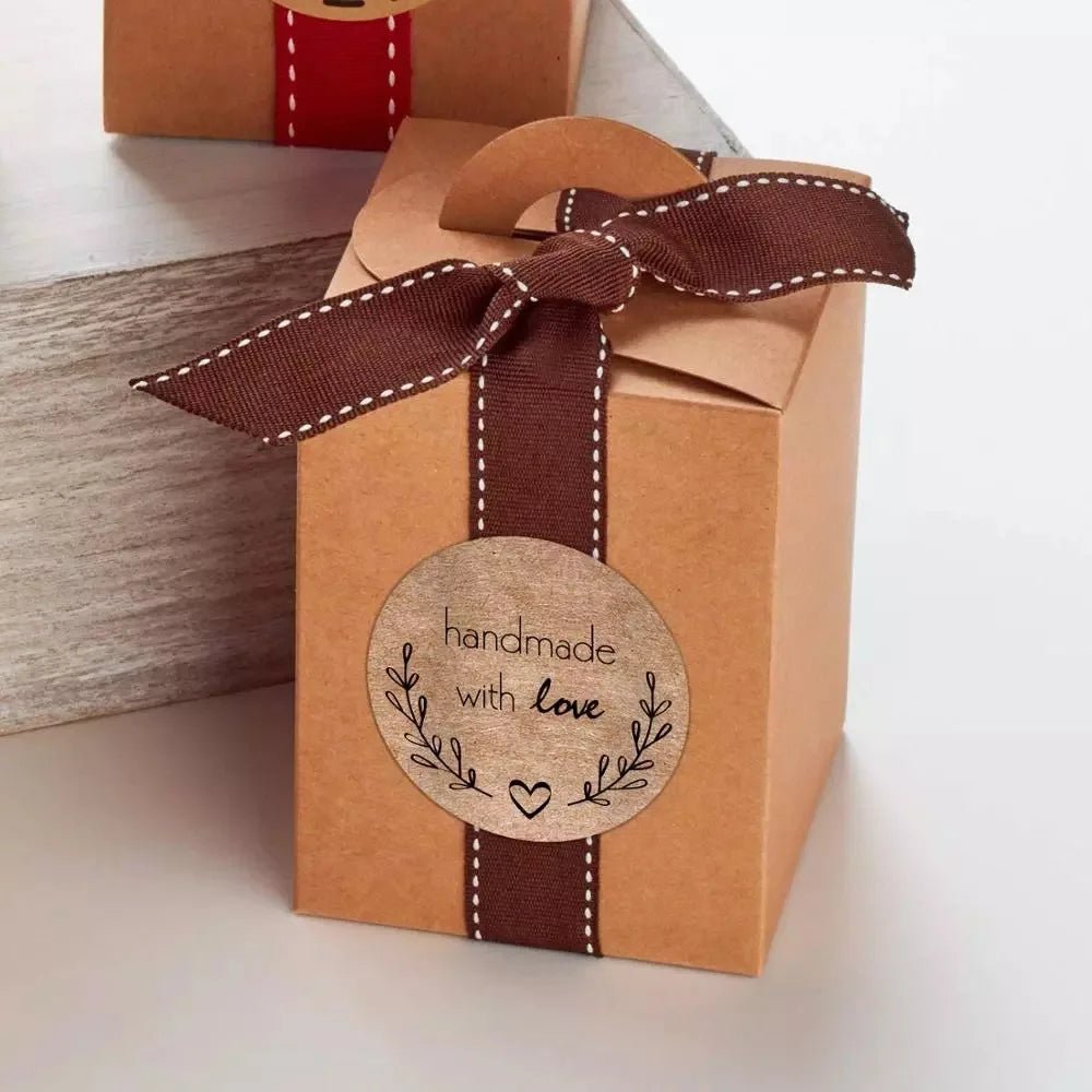 100 - 500pcs 1inch Vintage Kraft Paper Handmade With Love Stickers for Package Thank You Stationery Adhesive Labels Baking Seals - Ammpoure Wellbeing