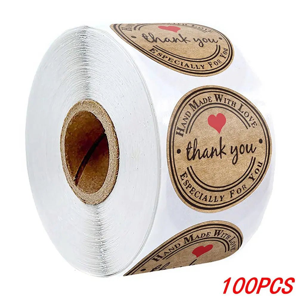 100 - 500pcs 1inch Vintage Kraft Paper Handmade With Love Stickers for Package Thank You Stationery Adhesive Labels Baking Seals - Ammpoure Wellbeing