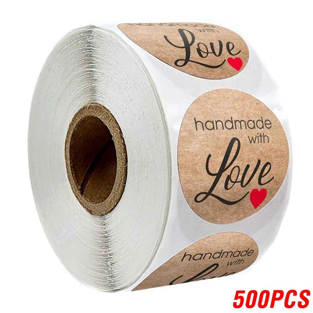 100 - 500pcs 1inch Vintage Kraft Paper Handmade With Love Stickers for Package Thank You Stationery Adhesive Labels Baking Seals - Ammpoure Wellbeing