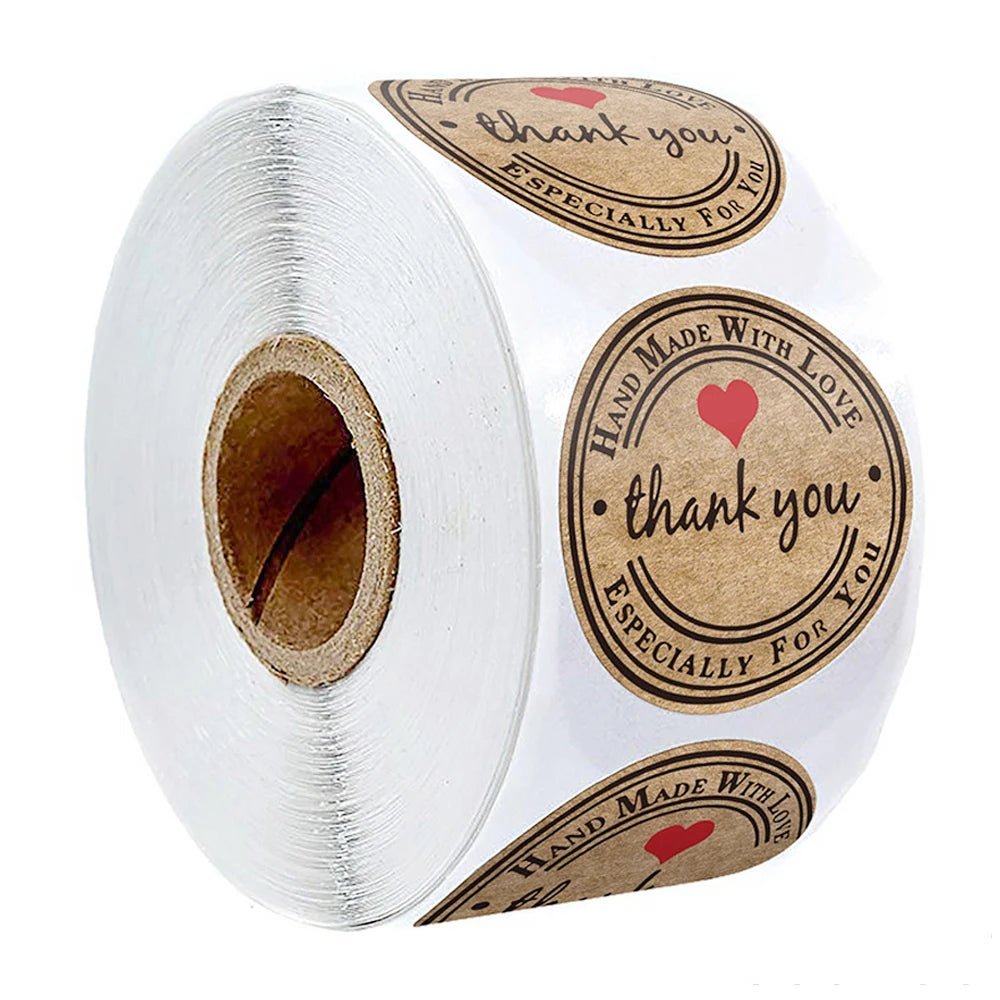 100 - 500pcs 1inch Vintage Kraft Paper Handmade With Love Stickers for Package Thank You Stationery Adhesive Labels Baking Seals - Ammpoure Wellbeing