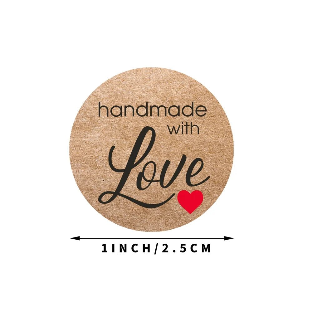 100 - 500pcs 1inch Vintage Kraft Paper Handmade With Love Stickers for Package Thank You Stationery Adhesive Labels Baking Seals - Ammpoure Wellbeing