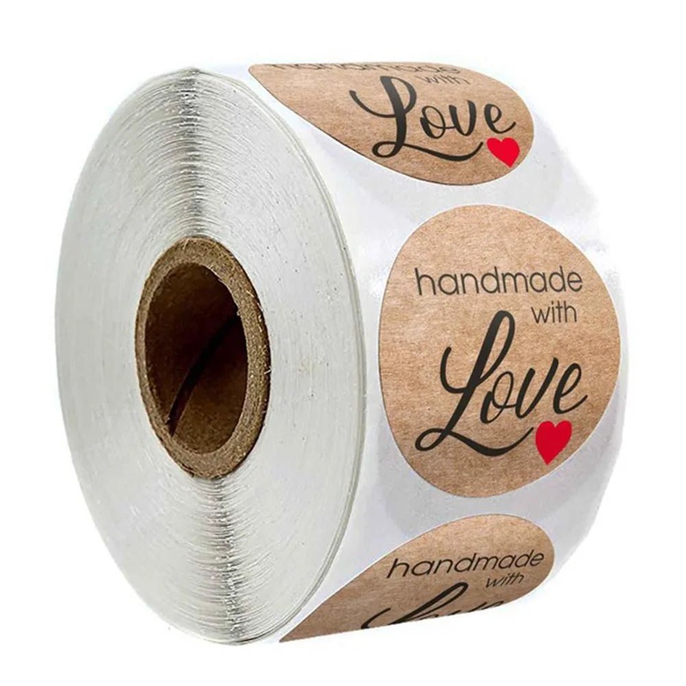 100 - 500pcs 1inch Vintage Kraft Paper Handmade With Love Stickers for Package Thank You Stationery Adhesive Labels Baking Seals - Ammpoure Wellbeing