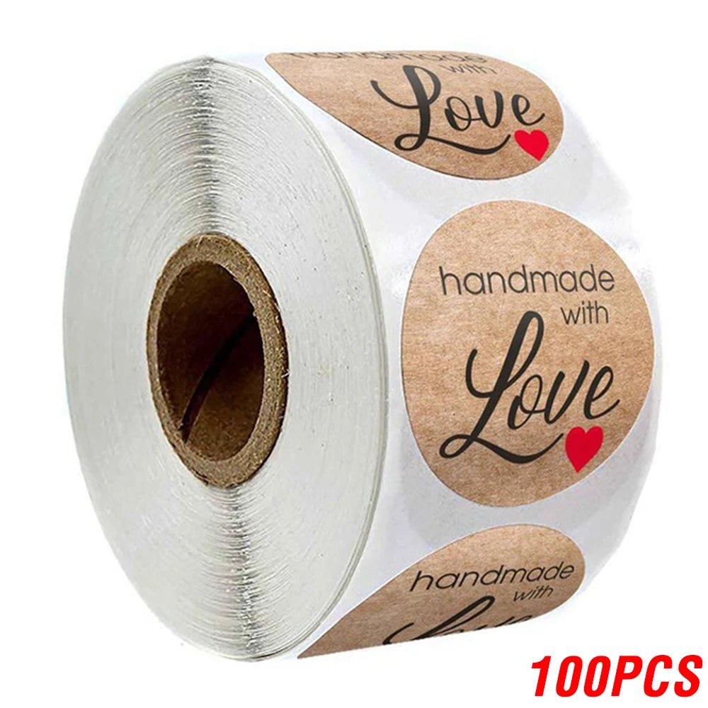 100 - 500pcs 1inch Vintage Kraft Paper Handmade With Love Stickers for Package Thank You Stationery Adhesive Labels Baking Seals - Ammpoure Wellbeing