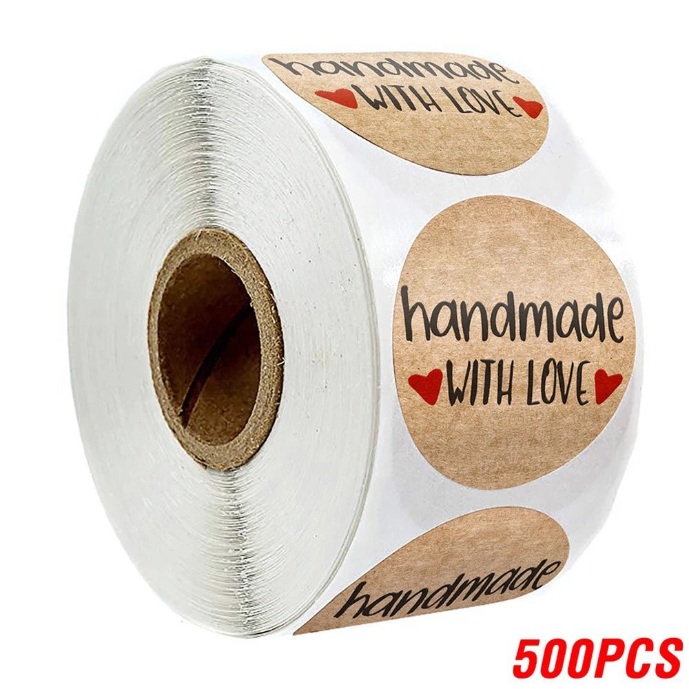 100 - 500pcs 1inch Vintage Kraft Paper Handmade With Love Stickers for Package Thank You Stationery Adhesive Labels Baking Seals - Ammpoure Wellbeing