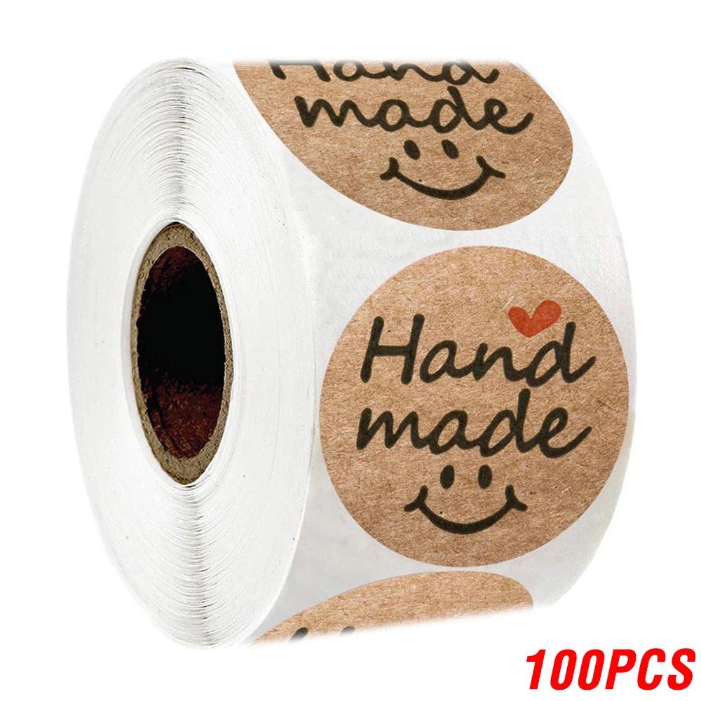 100 - 500pcs 1inch Vintage Kraft Paper Handmade With Love Stickers for Package Thank You Stationery Adhesive Labels Baking Seals - Ammpoure Wellbeing