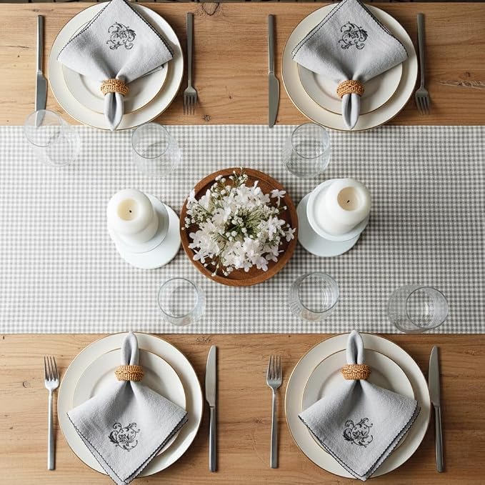 100% Cotton Embroidered Cloth Napkins – Set of 6 Large 46 x 46 cm | Soft, Absorbent Dinner Napkins for Dining Table & Kitchen | Grey Lily - Ammpoure
