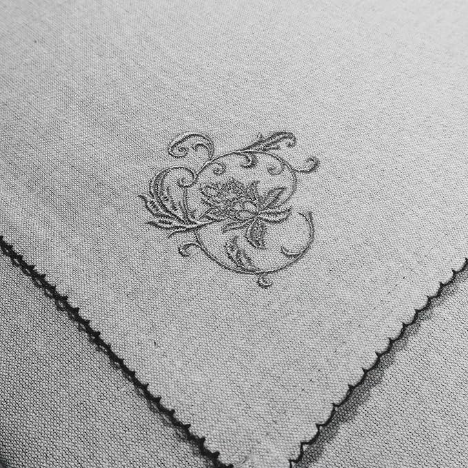100% Cotton Embroidered Cloth Napkins – Set of 6 Large 46 x 46 cm | Soft, Absorbent Dinner Napkins for Dining Table & Kitchen | Grey Lily - Ammpoure
