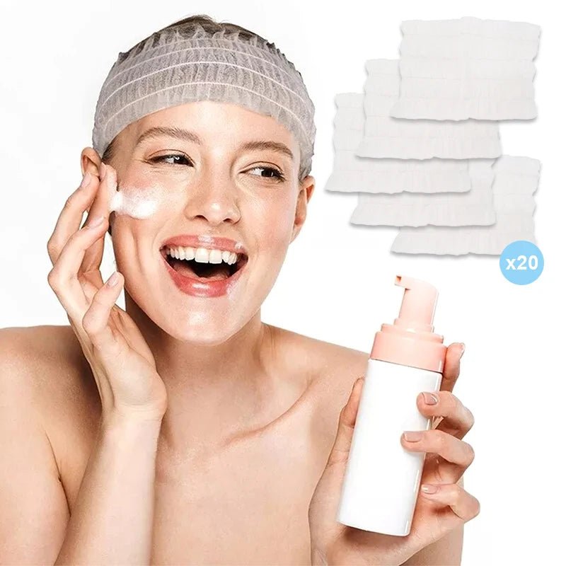 100PCS Disposable Soft Non - Woven Facial Hair Band Spa Headbands Elastic Skin Care Yoga Makeup Sauna Washing Face Supplies - Ammpoure