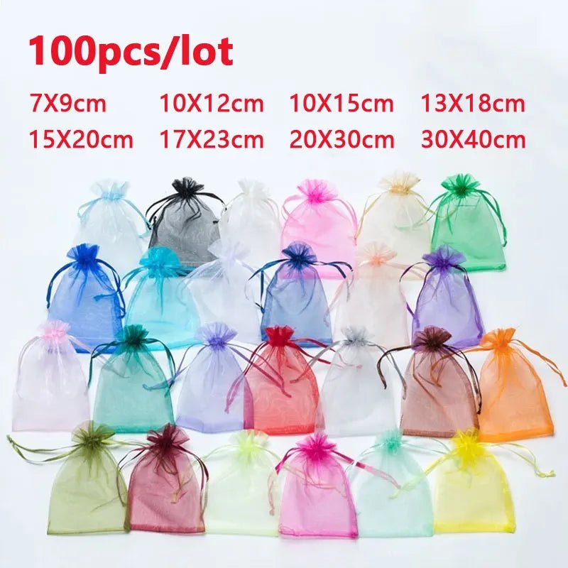 100Pcs/lot 7x9 9x12 10x15 13x18CM Organza Bags Jewelry Bag Wedding Party Decoration Drawable Bags Gift Pouches Jewelry Packaging - Ammpoure