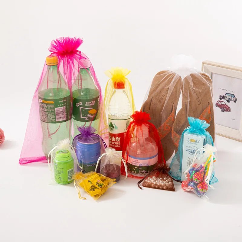 100Pcs/lot 7x9 9x12 10x15 13x18CM Organza Bags Jewelry Bag Wedding Party Decoration Drawable Bags Gift Pouches Jewelry Packaging - Ammpoure