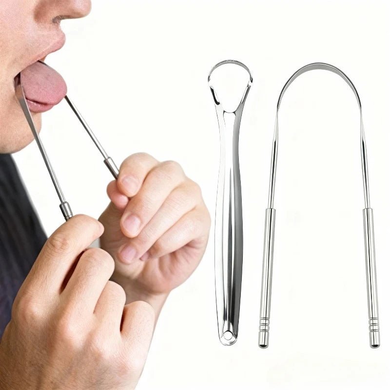 1/2/4 Pcs Reusable Stainless Steel Tongue Scraper Canada Cleaner Fresh Breath Oral Hygiene Care Tool - Ammpoure