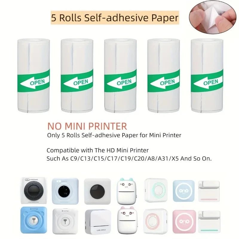 16Rolls Thermal Printer Papers 57x25mm Self - adhesive Thermal Papers HD Color Label Printers for Inkless Mini Portable Printer - Ammpoure Wellbeing