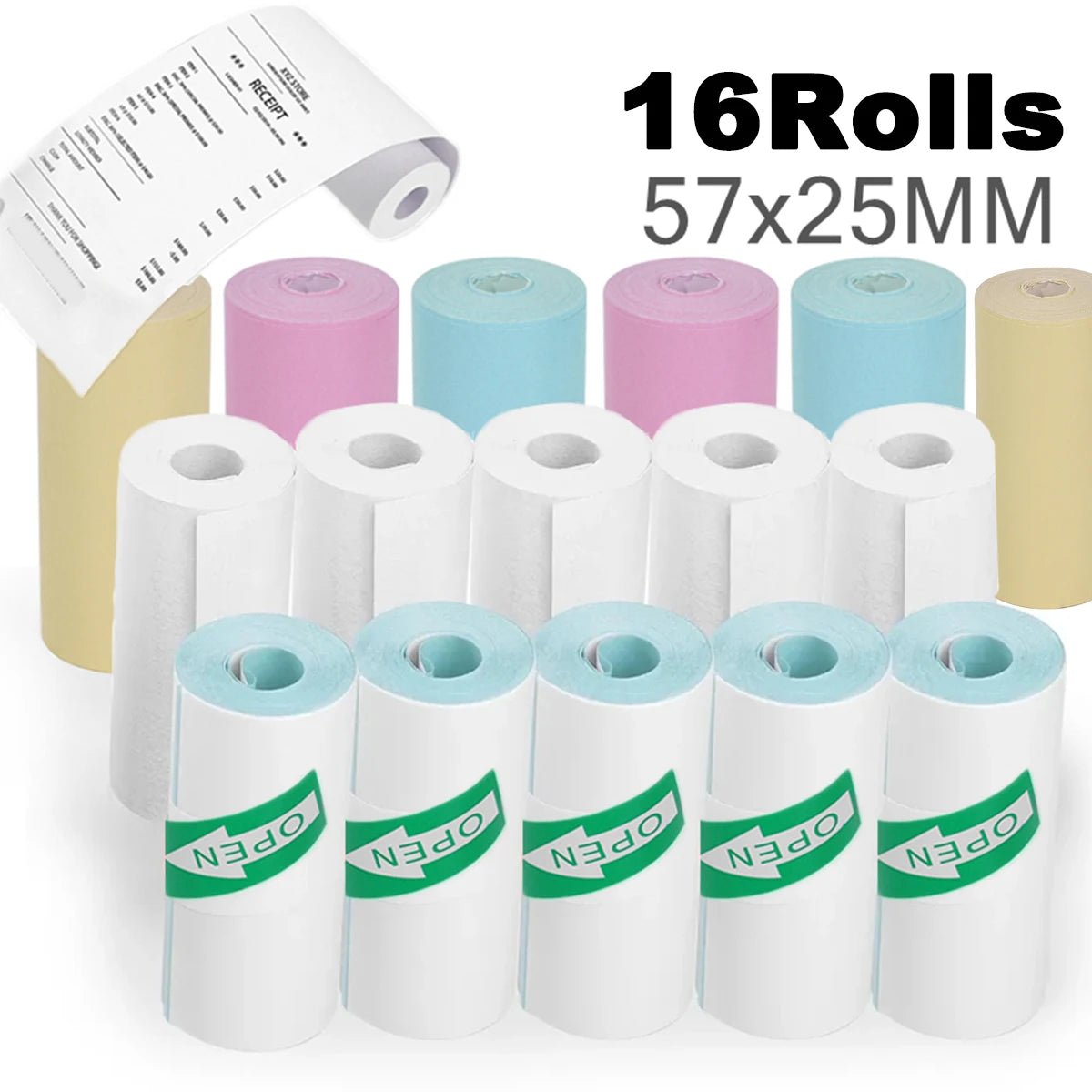 16Rolls Thermal Printer Papers 57x25mm Self - adhesive Thermal Papers HD Color Label Printers for Inkless Mini Portable Printer - Ammpoure Wellbeing