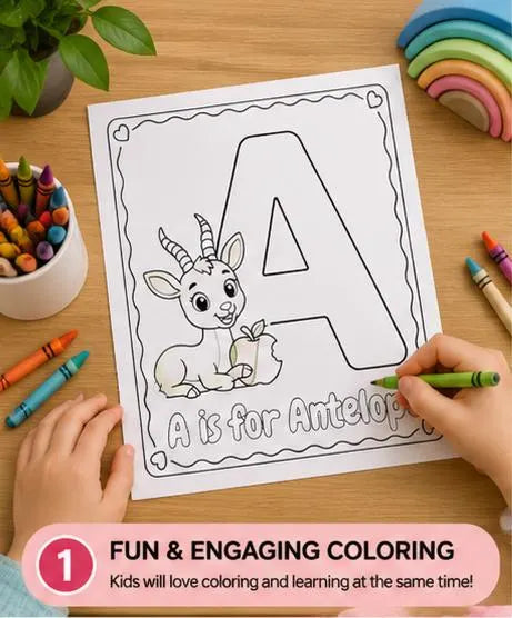 A to Z Animal Alphabet Coloring Book, Toddler Letter Recognition Worksheet Template, Preschool Handwriting Activity Pack, Classroom PDF