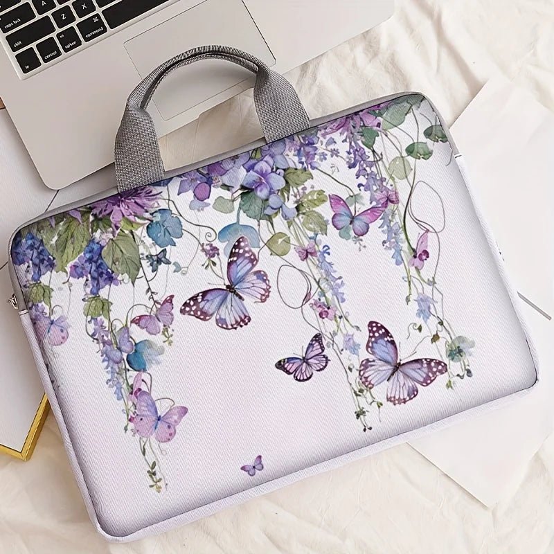 1PC 2-Style Purple Butterfly Laptop Bag USA Briefcase for 14-Inch Laptops, Portable Computer Carrying Case - Ammpoure