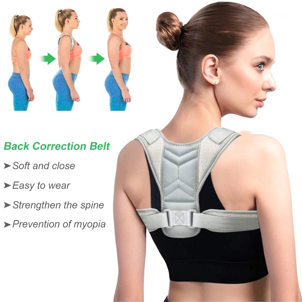 1pc Posture Corrector for Men and Women, Upper Back Brace for Clavicle Support, Adjustable Back Straightener and Providing Pain - Ammpoure