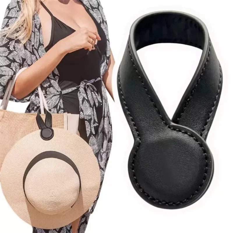 1PCS Multipurpose Magnetic Leather Hat Clip with Faux Fur Strong Round Organizer Outdoor Travel Cap Holder Bag Accessories - Ammpoure