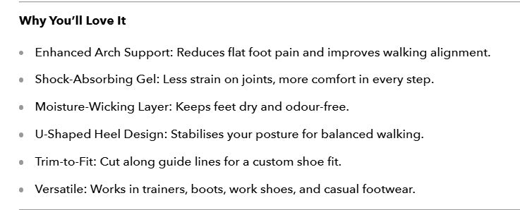 2 - Piece Premium Orthotic UK Gel Insoles | Orthopedic Support for Flat Feet & Foot Health - Ammpoure