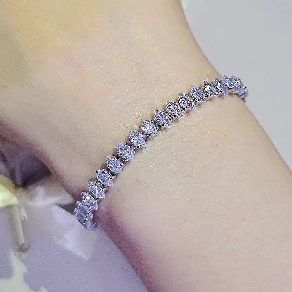 2026 New Marquise Oval Square Cut Luxury Silver Color on Hand Tennis Bracelet Bangle for Women Party Gift Jewelry S7062 - Ammpoure