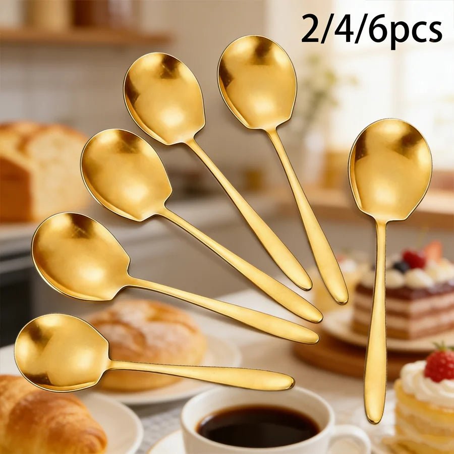 2/4/6PCS Stainless Steel Serving Spoons Canada Round Head Large Spoons Long-Handle Soup Ladles for Home Kitchen Use - Ammpoure
