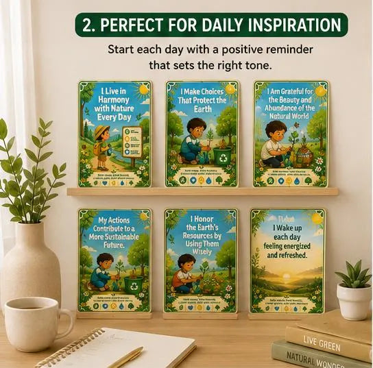 Eco Explorer Kids Earth Care Cards, Sustainable Daily Habit Routine Template, Montessori Classroom Nature Poster Deck, Green Future, PDF