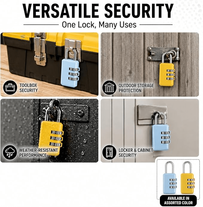 3-Digit Combination Travel Padlock — Resettable Luggage & Suitcase Lock UK (Assorted Colours) - Ammpoure