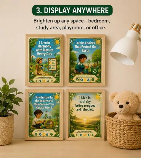 Eco Explorer Kids Earth Care Cards, Sustainable Daily Habit Routine Template, Montessori Classroom Nature Poster Deck, Green Future, PDF