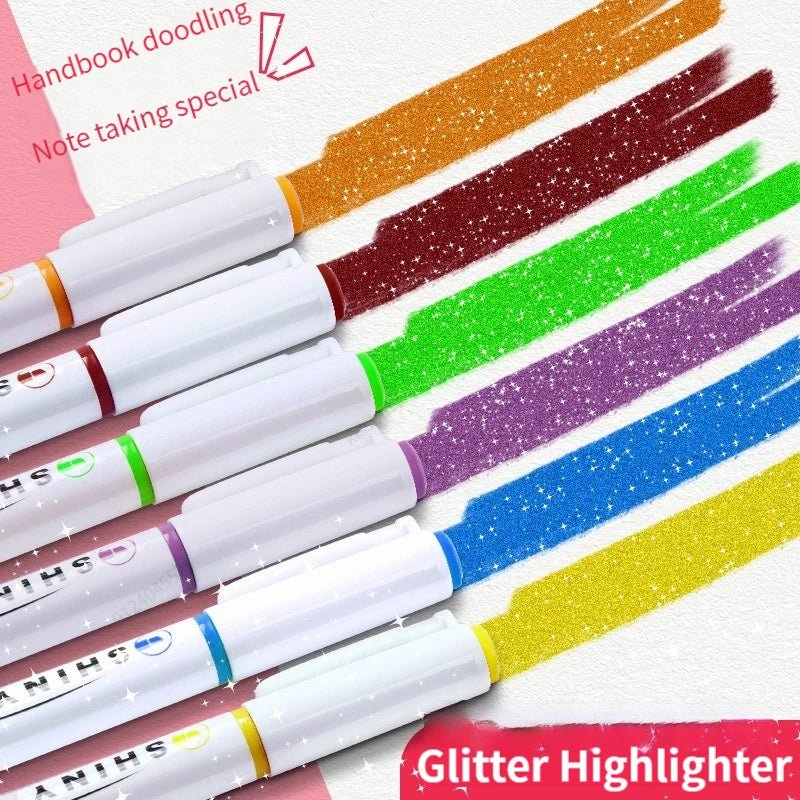 4 Colors/box Kawaii Glitter Highlighter Pen Pastel Fine Pastel Highlighter Marker Scrapbook Painted Stationery School Supplies - Ammpoure Wellbeing