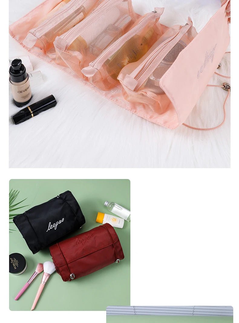 4-in-1 Removable Makeup USA Bag Foldable Travel Cosmetic Organizer Waterproof Nylon Multi Pocket Toiletry Storage Bag - Ammpoure