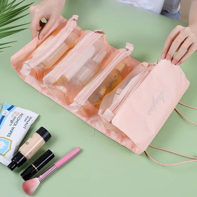 4-in-1 Removable Makeup USA Bag Foldable Travel Cosmetic Organizer Waterproof Nylon Multi Pocket Toiletry Storage Bag - Ammpoure