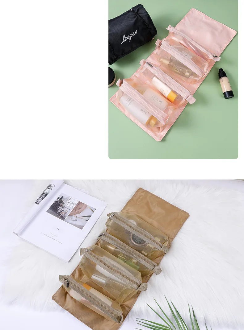 4-in-1 Removable Makeup USA Bag Foldable Travel Cosmetic Organizer Waterproof Nylon Multi Pocket Toiletry Storage Bag - Ammpoure