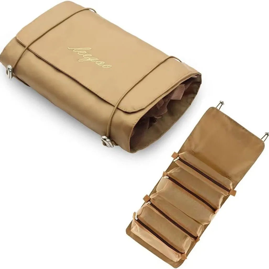 4-in-1 Removable Makeup USA Bag Foldable Travel Cosmetic Organizer Waterproof Nylon Multi Pocket Toiletry Storage Bag - Ammpoure