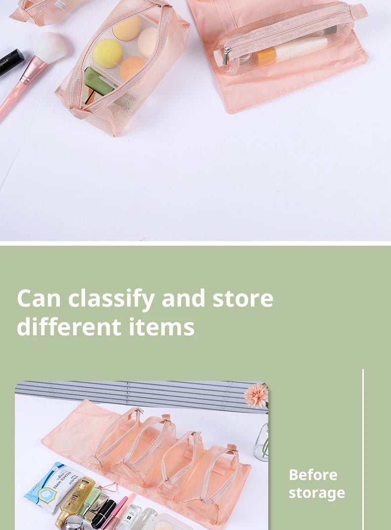 4-in-1 Removable Makeup USA Bag Foldable Travel Cosmetic Organizer Waterproof Nylon Multi Pocket Toiletry Storage Bag - Ammpoure
