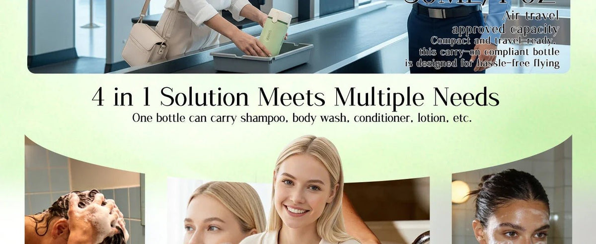 4 in 1 Travel Dispenser Portable USA Travel Bottles Leak Proof Leakproof Travel Container for Perfume Shampoo Conditioner Lotion - Ammpoure
