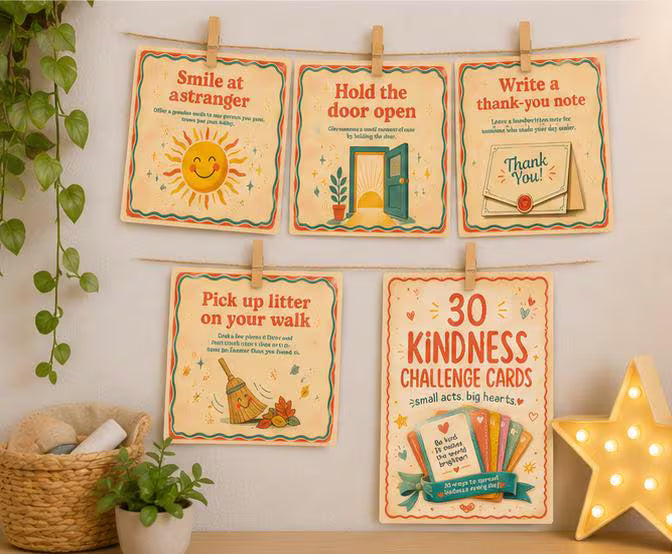 30 Day Kindness Challenge Cards Printable, Mindful Daily Acts of Goodwill Template, Community Care Deck, Thoughtful Routine Gift, PDF