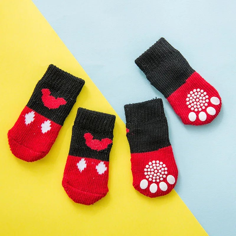 4Pcs Cute Pet Dog Socks with Print Anti - Slip Cats Puppy Shoes Paw Protector Products for Small Breeds Spitz York Dogs Chihuahua - Ammpoure Wellbeing
