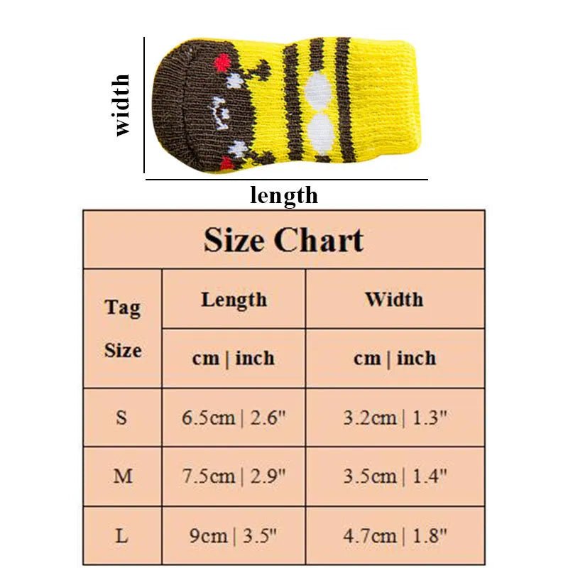 4Pcs Cute Pet Dog Socks with Print Anti - Slip Cats Puppy Shoes Paw Protector Products for Small Breeds Spitz York Dogs Chihuahua - Ammpoure Wellbeing