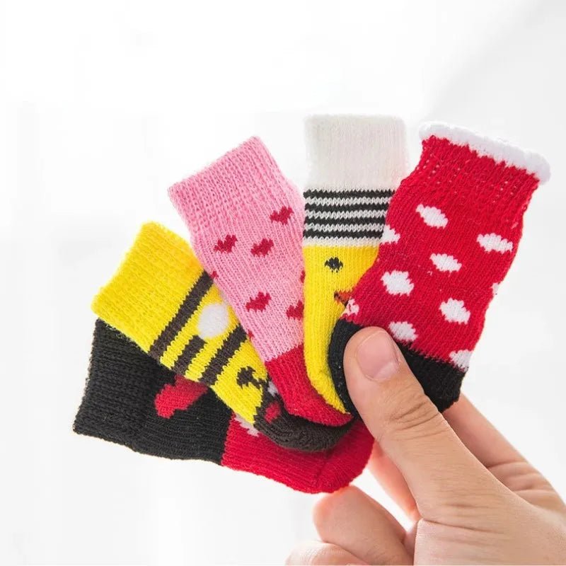 4Pcs Cute Pet Dog Socks with Print Anti - Slip Cats Puppy Shoes Paw Protector Products for Small Breeds Spitz York Dogs Chihuahua - Ammpoure Wellbeing
