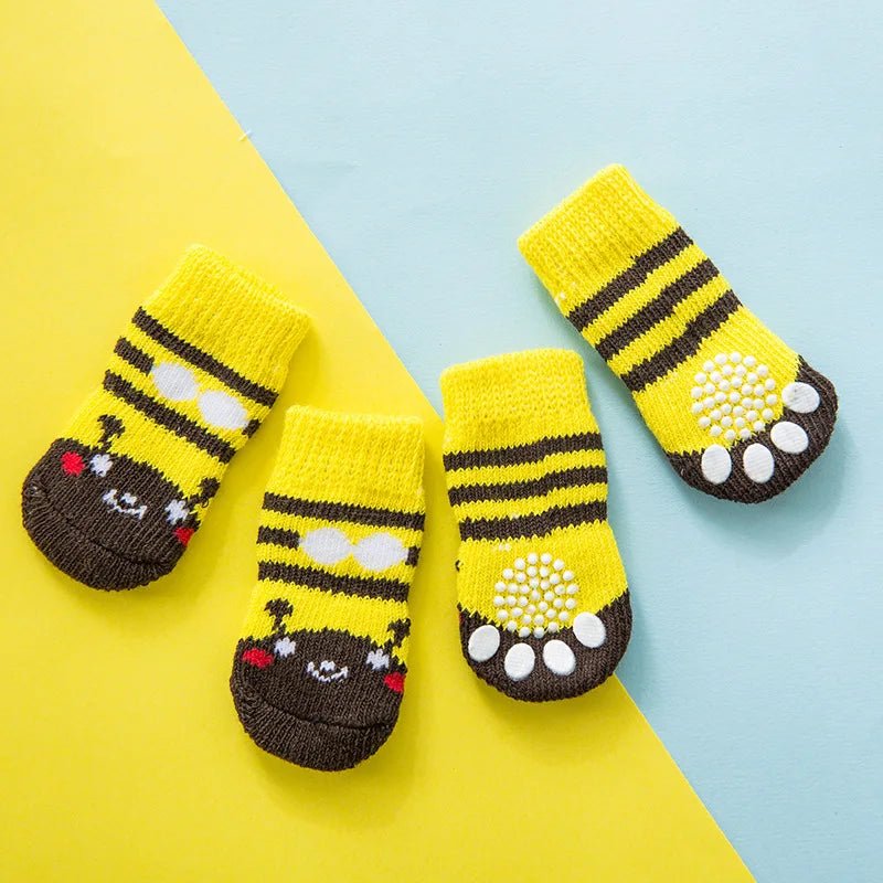 4Pcs Cute Pet Dog Socks with Print Anti - Slip Cats Puppy Shoes Paw Protector Products for Small Breeds Spitz York Dogs Chihuahua - Ammpoure Wellbeing