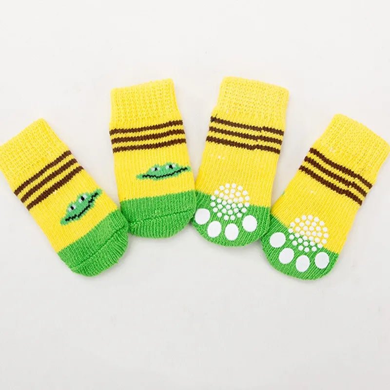 4Pcs Cute Pet Dog Socks with Print Anti - Slip Cats Puppy Shoes Paw Protector Products for Small Breeds Spitz York Dogs Chihuahua - Ammpoure Wellbeing