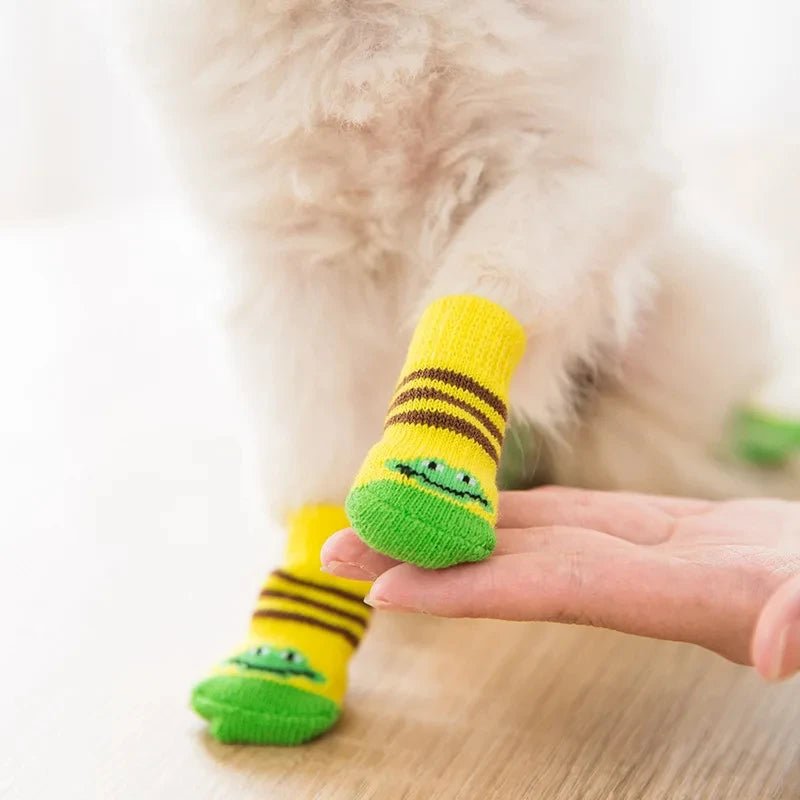 4Pcs Cute Pet Dog Socks with Print Anti - Slip Cats Puppy Shoes Paw Protector Products for Small Breeds Spitz York Dogs Chihuahua - Ammpoure Wellbeing