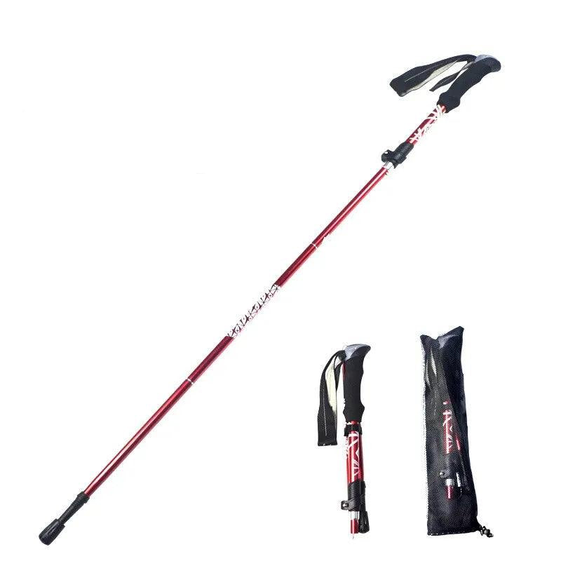 5 Section Outdoor Fold Trekking Pole Camping Portable Walking Hiking Stick For Nordic Elderly Telescopic Easy Put Into Bag 1 PCS - Ammpoure Wellbeing