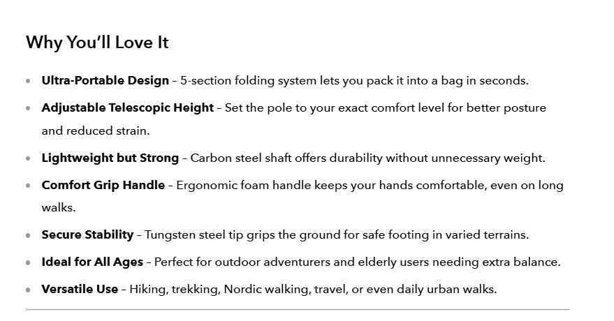 5 Section Outdoor Fold Trekking Pole Camping Portable Walking Hiking Stick UK For Nordic Elderly Telescopic Easy Put Into Bag 1 PCS - Ammpoure